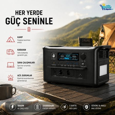 OR-TEC 1800W Taşınabilir Güç İstasyonu 320000mAh Hızlı Şarjlı Power Station 100Watt Flexy Panel  | Kamp, Karavan ve Acil Durum Enerji Kaynağı
