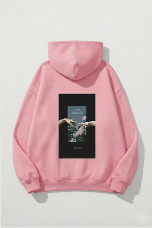 Unisex Yumuşak Dokulu Live Baskılı Tasarım Oversize 3 İplik Hoodie Sweatshirt
