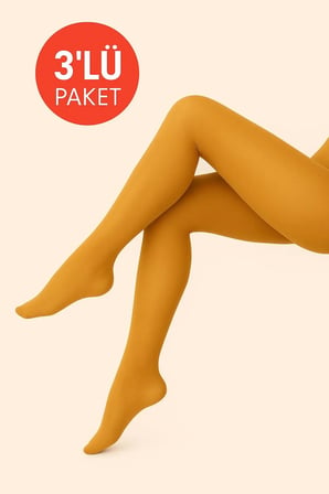 Kadın 3'Lü Paket Safran Külotlu Çorap Orta Kalın Mus Micro 40 Den Opak Mat Pantyhose