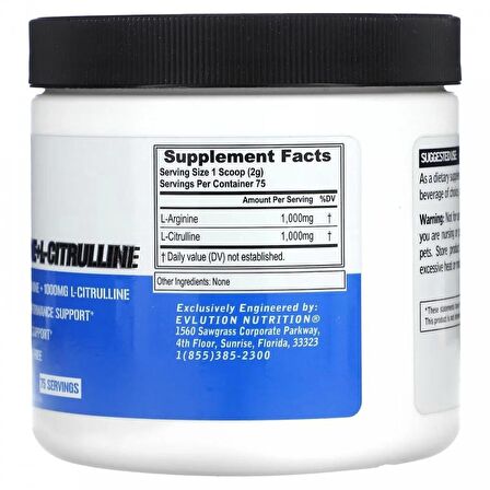 EVLution Nutrition L-Arginine+l-Citrulline Unflavored 5.29 oz (150 g)