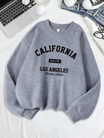California Los Angeles Est 1776 Baskılar Tişörtü Kadın Bisiklet Yaka Temelleri Kapüşonlular G