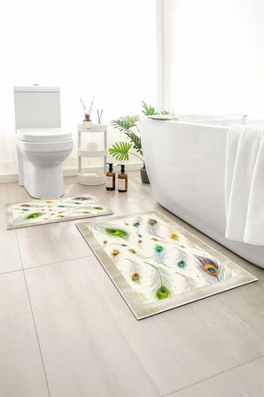 2 li Banyo Paspası, Yumuşak Banyo Halısı, Kaymaz Tabanlı, Yıkanabilir - 60x100 - 50 x60