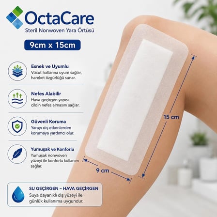 Octacare Esnek Steril Nonwoven Yara Örtüsü 9cm×15cm (10 Adet)