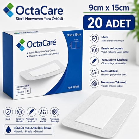 Octacare Esnek Steril Nonwoven Yara Örtüsü 9cm×15cm (20 Adet)