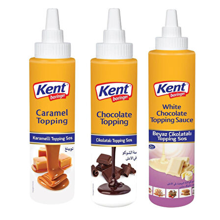 Kent Boringer Topping Sos 300 gr 3 lü Karma Paket (Karamel-Çikolata-Bey.Çikolata)