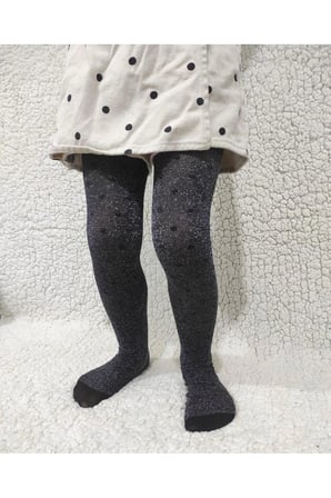 Parlak Stil Simli Siyah Kız Çocuk Külotlu Çorap - Shiny Stil Pantyhose