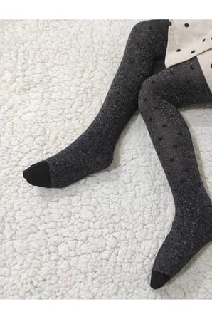 Parlak Stil Simli Siyah Kız Çocuk Külotlu Çorap - Shiny Stil Pantyhose
