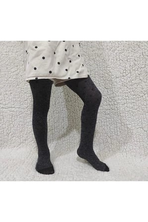 Parlak Stil Simli Siyah Kız Çocuk Külotlu Çorap - Shiny Stil Pantyhose