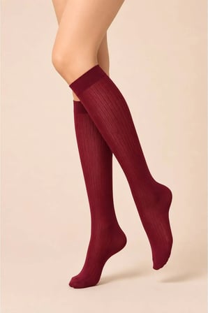 Kadın Diz altı Pantolon Çorap Orta Kalın Micro 60 Bordo Stripe Desenli Çorap