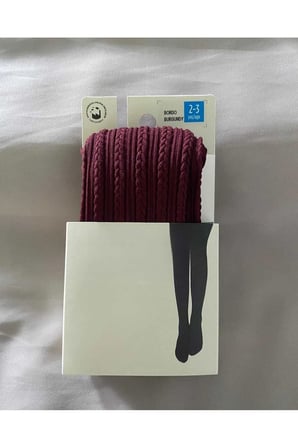 2'Li Kız Çocuk Desenli Külotlu Çorap Knit Ted Model 80 Den Mevsimlik Pantyhose ( BORDO & BEYAZ )