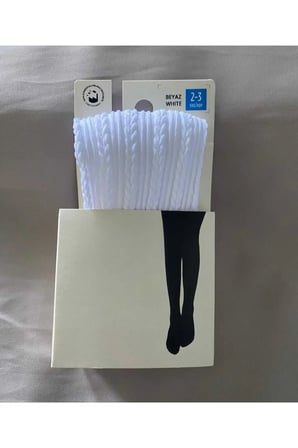 2'Li Kız Çocuk Desenli Külotlu Çorap Knit Ted Model 80 Den Mevsimlik Pantyhose ( BORDO & BEYAZ )