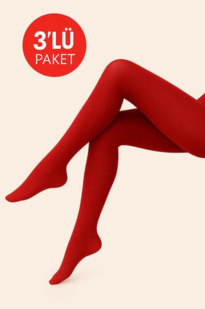 Kadın 3'Lü Paket Kırmızı Külotlu Çorap Orta Kalın Mus Micro 40 Den Opak Mat Pantyhose
