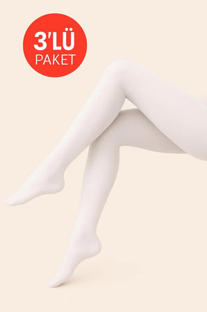 Kadın 3'Lü Paket Beyaz Külotlu Çorap Orta Kalın Mus Micro 40 Den Opak Mat Pantyhose
