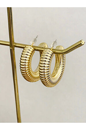 İthal Tırtıklı 4 cm Kalın Çelik Yarım Halka Küpe