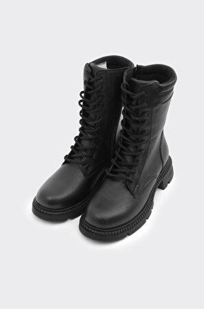 Fermuarlı Bağcıklı Hakiki Deri Kadın Uzun Bot 