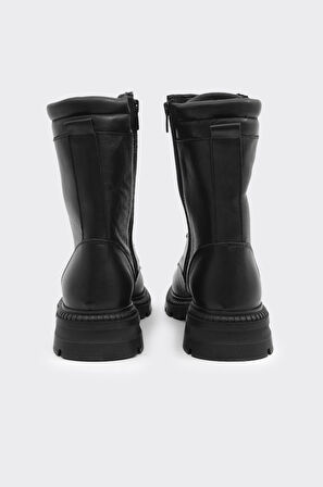 Fermuarlı Bağcıklı Hakiki Deri Kadın Uzun Bot 