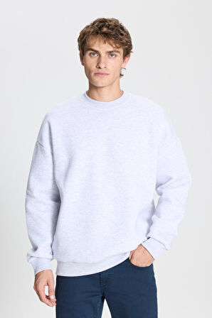 Erkek Kar Melanj Standart Fit Normal Kesim Içi Polarlı 3 Iplik Bisiklet Yaka Sweatshirt