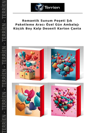 Romantik Sunum Poşeti Şık Paketleme Aracı Özel Gün Ambalajı Küçük Boy Kalp Desenli Karton Çanta
