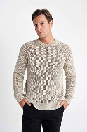 DeFacto %100 Pamuk Relax Fit Bisiklet Yaka Dokulu Triko Kazak D2061AX24AUBG155