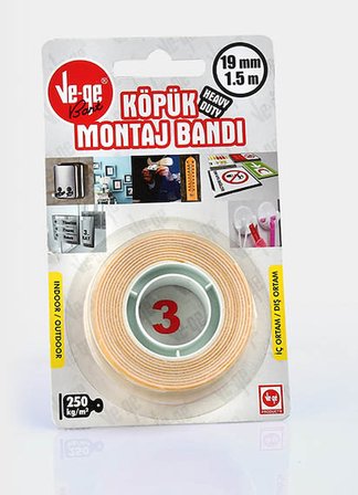 Vege Çift Taraflı Köpük Bant (3) 19X1,5 Mt.