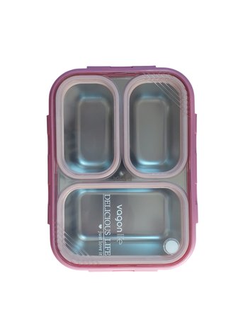 Vagon Çelik Beslenme Kutusu Lunch Box Paslanmaz 620 Ml Pembe Xc-7097