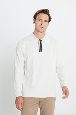 Erkek Bej Slim Fit Dar Kesim Polo Yaka %100 Pamuk Kısa Kollu Baskılı Tişört