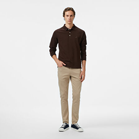 Nautica Erkek Kahverengi Classic Fit Uzun Kollu Polo Yaka T-Shirt