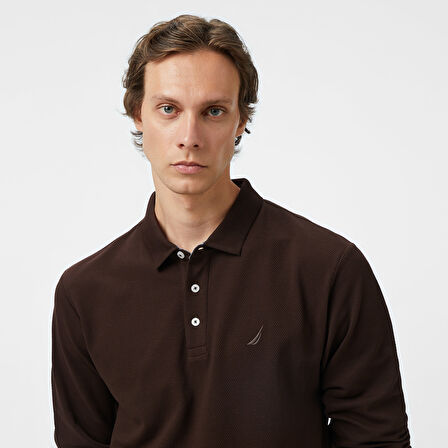 Nautica Erkek Kahverengi Classic Fit Uzun Kollu Polo Yaka T-Shirt