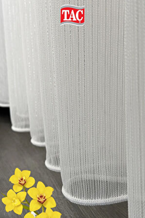 Taç Simli Örme Çelik Kırık Beyaz 1x3 Sık Pile Tül Perde  - Extra Gramajlı Dökümlü - Kırışmaz Ütü Istemez 