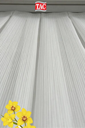 Taç Simli Örme Çelik Kırık Beyaz 1x3 Sık Pile Tül Perde  - Extra Gramajlı Dökümlü - Kırışmaz Ütü Istemez 
