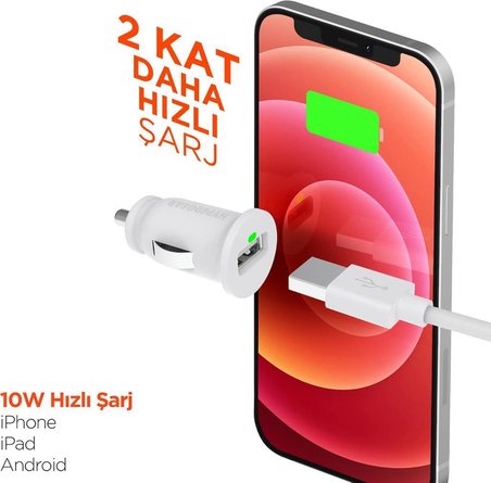 Hypergear Araç Şarjı Tekli 2.1A 15098 , Beyaz Teşhir