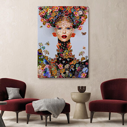 Çiçek ve Kadın Temalı Dekoratif Duvar Tablosu-6338