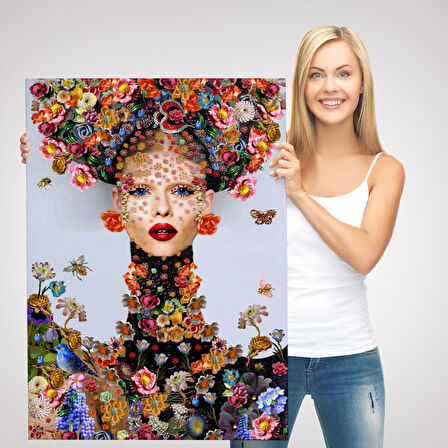 Çiçek ve Kadın Temalı Dekoratif Duvar Tablosu-6338