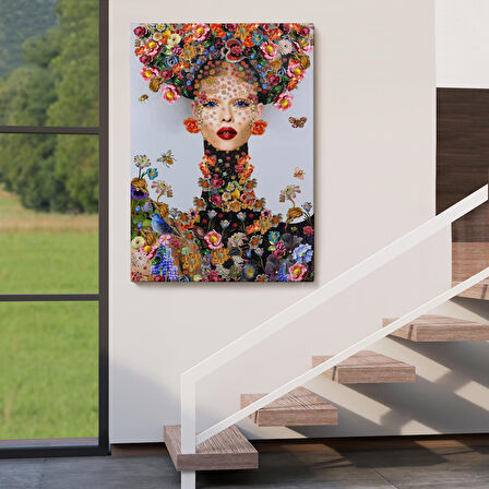 Çiçek ve Kadın Temalı Dekoratif Duvar Tablosu-6338