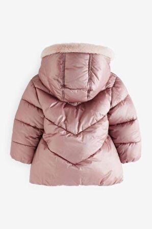 Pamuklu Pembe Polar Astarlı Su Geçirmez Mont