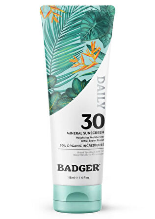 Badger Daily Mineral Güneş Kremi SPF30 | Organik ve Temiz İçerikli Fiziksel Koruyucu | Beyaz İz Bırakmaz | Yüz ve Vücut İçin | 118ml