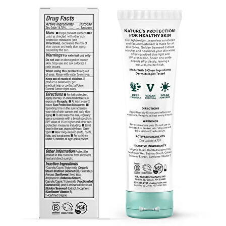 BADGER SPF30 FACE MINERAL SUNSCREEN CREAM