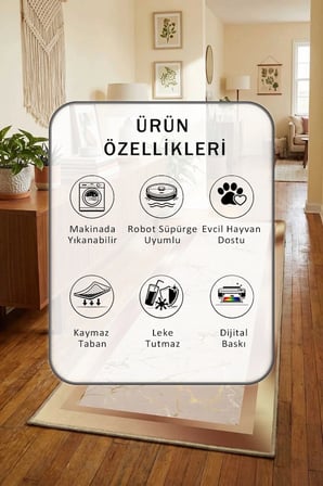 Manifesto Dijital Baskılı Kaymaz Yıkanabilir Yolluk - Leke Tutmaz