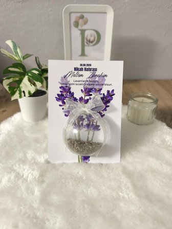 ​Pamuğum Atelier Kişiye Özel Lavanta Tasarım Kartlı Lavanta Dolgulu Yarım Küre Nişan - Nikah Hediyeliği (50 Adet)