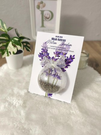 ​Pamuğum Atelier Kişiye Özel Lavanta Tasarım Kartlı Lavanta Dolgulu Yarım Küre Nişan - Nikah Hediyeliği (50 Adet)