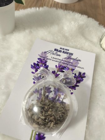​Pamuğum Atelier Kişiye Özel Lavanta Tasarım Kartlı Lavanta Dolgulu Yarım Küre Nişan - Nikah Hediyeliği (50 Adet)
