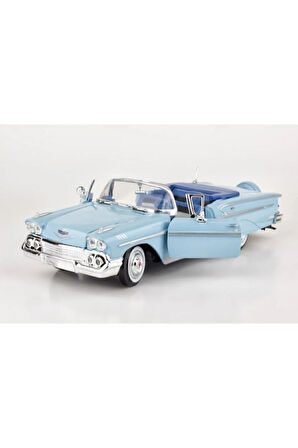 Diecast 1958 Chevy Impala 1/24 Die Cast Model Araç 1958 Chevy Impala Mavi Diecast Araba