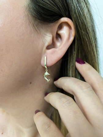 Altın Yunus Balığı Küpe