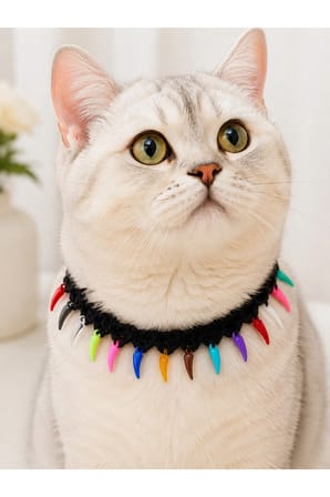 El Örgüsü Kedi Tasması Renkli Sarkıtlı Siyah El Yapımı Bağlamalı Kedi Boyun Aksesuarı