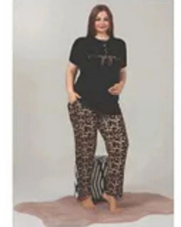 Lady Leopar Desen Üst-alt Pijama Takımı 10850