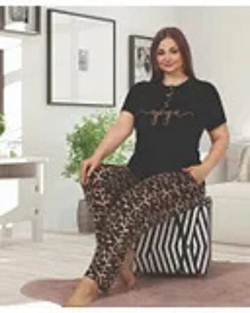 Lady Leopar Desen Üst-alt Pijama Takımı 10850
