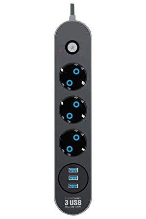 Akım Korumalı Grup Priz 3 Lü Ve 3'lü Usb Şarj Portu 2500 Watt Akım-korumalı-usb-priz- 2 Metre Uzatma