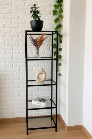 Sdney Siyah 40 cm Kitaplık Dekoratif Aksesuar Rafı Mutfak Rafı Şeffaf cam