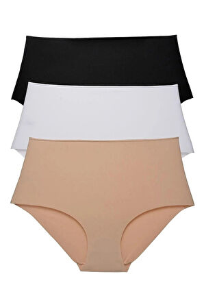 Lazer Kesim Toparlayıcı Dikişsiz Beli Lastikli Bato Külot Yüksek Bel 3 Adet