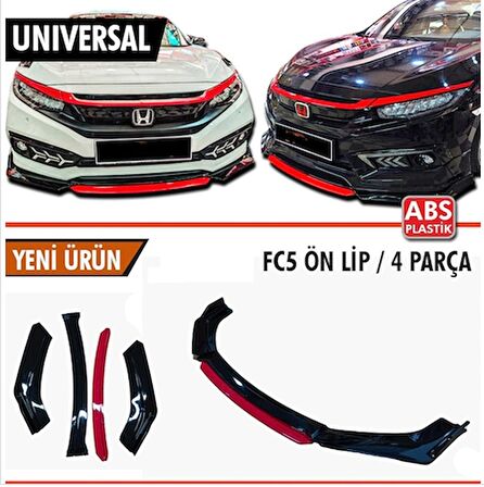 Üniversal Esnek 4 Parça Kırmızı Dilli Lip Piano Black Flaplı Kanatlı ABS Plastik